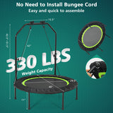 40 Inch Foldable Fitness Rebounder with Resistance Bands Adjustable Home-Green