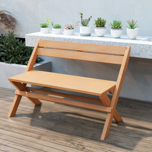 2-Person Indonesia Teak Wood Folding Outdoor Benches with Slatted Seat