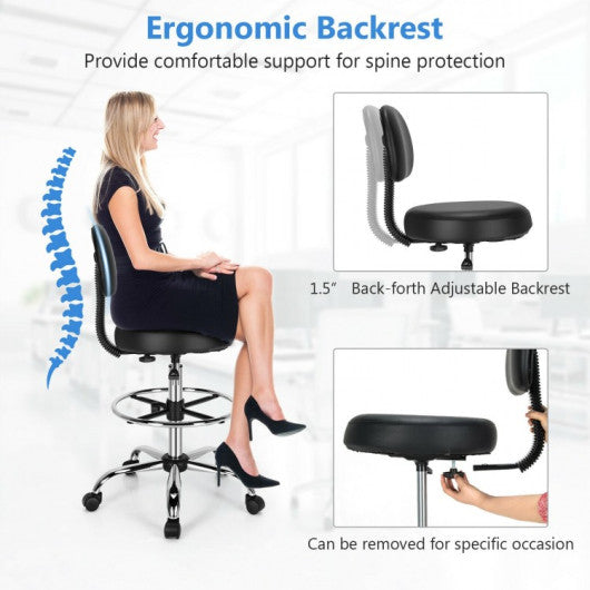 Swivel Drafting Chair with Retractable Mid Back and Adjustable Foot Ring-Black
