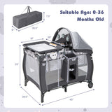 Portable Baby Nursery Center 4-in-1 Portable Travel Crib-Gray