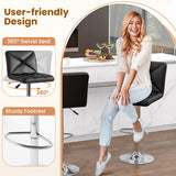 PU Leather Upholstered Bar Stools Set of 2 with Back and Adjustable Height-Black