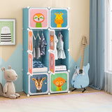 8-Cube Kids Wardrobe Closet with Clothes Hanging Section and Doors-Blue