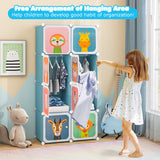 8-Cube Kids Wardrobe Closet with Clothes Hanging Section and Doors-Blue