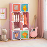8-Cube Kids Wardrobe Closet with Clothes Hanging Section and Doors-Pink