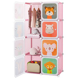 8-Cube Kids Wardrobe Closet with Clothes Hanging Section and Doors-Pink