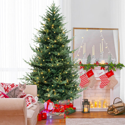 8 FT Pre-Lit Artificial Hinged Xmas Tree with 1480 PVC and PE Branch Tips-XL