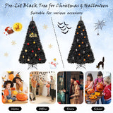 6/7/8 Feet Black Artificial Halloween Christmas Tree with PVC Branch Tips and 210/320/450 Cool White LED Lights-L