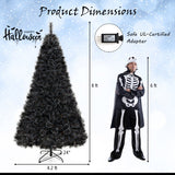 6/7/8 Feet Black Artificial Halloween Christmas Tree with PVC Branch Tips and 210/320/450 Cool White LED Lights-L