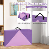 8 Feet PU Leather Folding Gymnastics Mat with Hook and Loop Fasteners-Pink & Purple