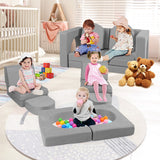 8-Piece Modular Kids Play Couch with Comfy Suede Fabric-Gray