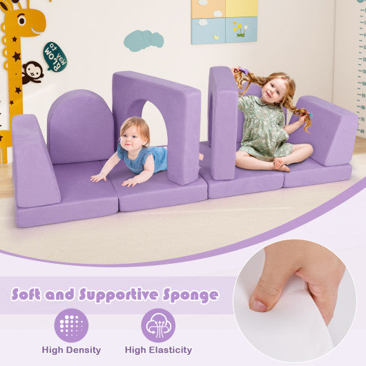 8-Piece Modular Kids Play Couch with Comfy Suede Fabric-Purple