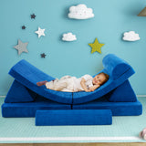 6 Pieces Convertible Kids Sofa Playset with Zipper-Blue