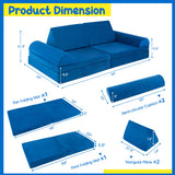 6 Pieces Convertible Kids Sofa Playset with Zipper-Blue
