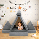 6 Pieces Convertible Kids Sofa Playset with Zipper-Gray