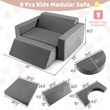 8 Pieces Kids Modular Play Sofa with Detachable Cover for Playroom and Bedroom-Gray