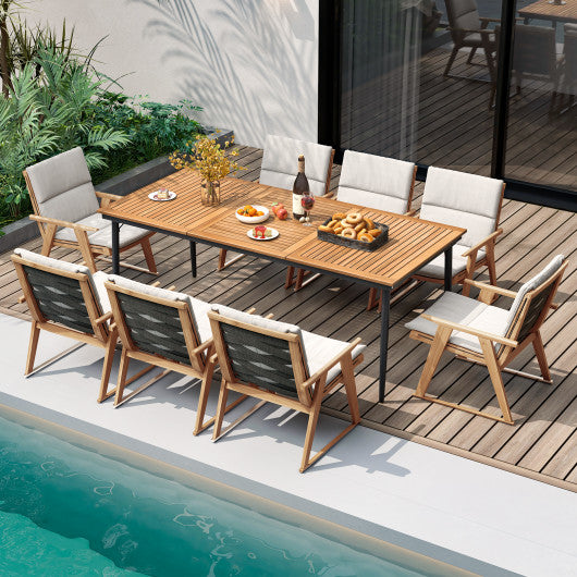 79 Inch Acacia Wood Outdoor Dining Table for 8 with 1.9 Inch Umbrella Hole