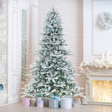 8 Feet Snow Flocked Artificial Christmas Tree with Cool White LED Lights