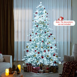 8 Feet Snow Flocked Artificial Christmas Tree with Cool White LED Lights