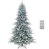 8 Feet Snow Flocked Artificial Christmas Tree with Cool White LED Lights