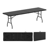 8 ft Portable Folding Table 350 LBS Fold-in-Half Table with HDPE Tabletop-Black