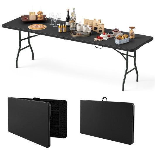8 ft Portable Folding Table 350 LBS Fold-in-Half Table with HDPE Tabletop-Black