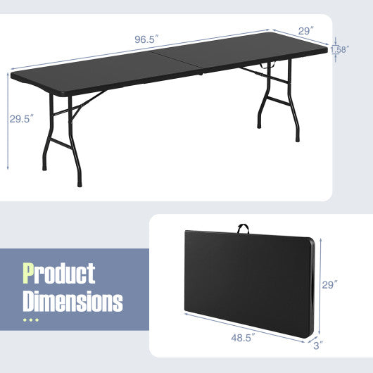 8 ft Portable Folding Table 350 LBS Fold-in-Half Table with HDPE Tabletop-Black
