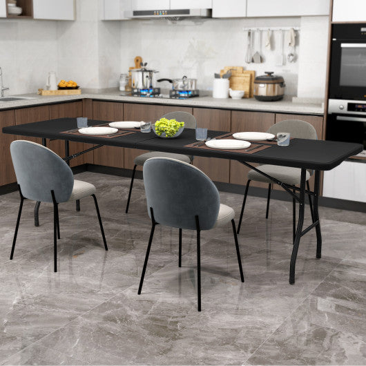 8 ft Portable Folding Table 350 LBS Fold-in-Half Table with HDPE Tabletop-Black