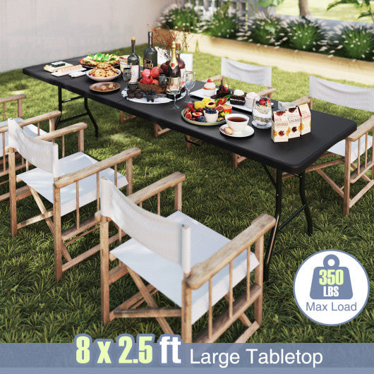 8 ft Portable Folding Table 350 LBS Fold-in-Half Table with HDPE Tabletop-Black