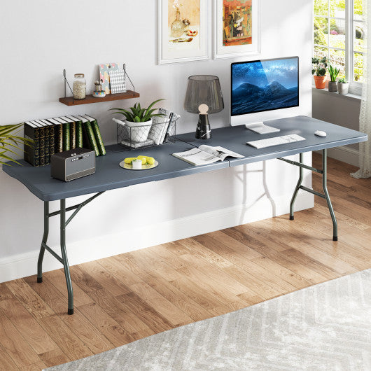 8 ft Portable Folding Table 350 LBS Fold-in-Half Table with HDPE Tabletop-Gray