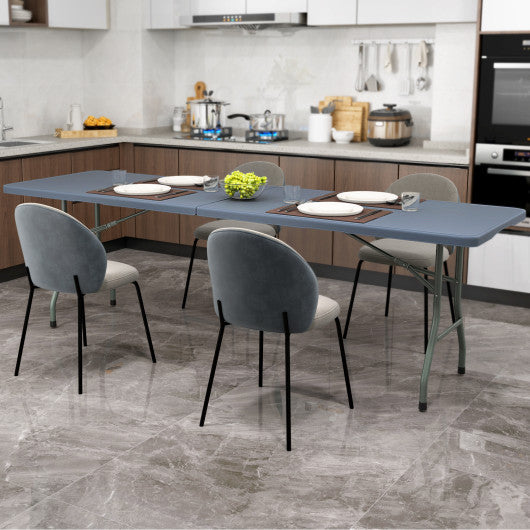 8 ft Portable Folding Table 350 LBS Fold-in-Half Table with HDPE Tabletop-Gray