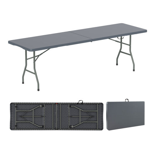 8 ft Portable Folding Table 350 LBS Fold-in-Half Table with HDPE Tabletop-Gray