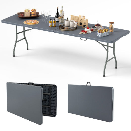8 ft Portable Folding Table 350 LBS Fold-in-Half Table with HDPE Tabletop-Gray