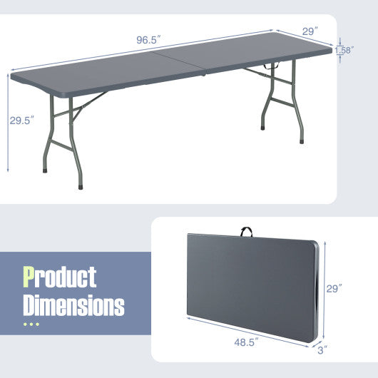 8 ft Portable Folding Table 350 LBS Fold-in-Half Table with HDPE Tabletop-Gray