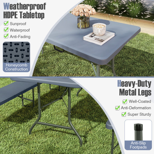 8 ft Portable Folding Table 350 LBS Fold-in-Half Table with HDPE Tabletop-Gray