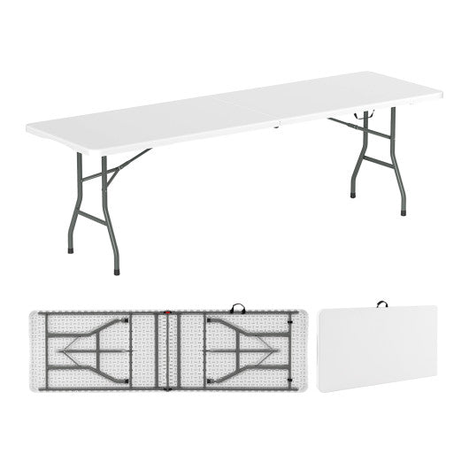 8 ft Portable Folding Table 350 LBS Fold-in-Half Table with HDPE Tabletop-White