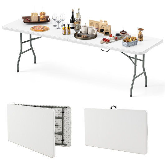 8 ft Portable Folding Table 350 LBS Fold-in-Half Table with HDPE Tabletop-White