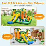 8-in-1 Tropical Inflatable Bounce Castle with 2 Ball Pits Slide and Tunnel Without Blower