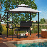 8 x 5 Feet Outdoor Grill Gazebo with 2 Side Shelves and 10 Hooks-Gray