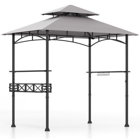 8 x 5 Feet Outdoor Grill Gazebo with 2 Side Shelves and 10 Hooks-Gray