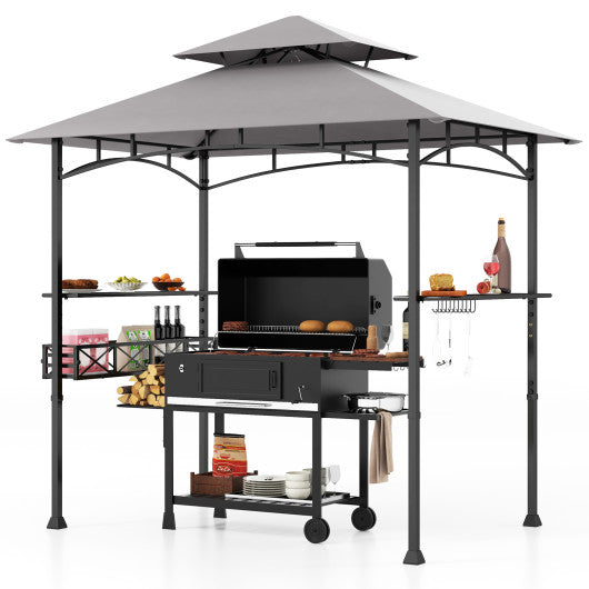 8 x 5 Feet Outdoor Grill Gazebo with 2 Side Shelves and 10 Hooks-Gray