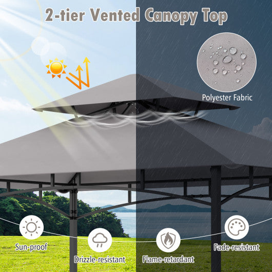 8 x 5 Feet Outdoor Grill Gazebo with 2 Side Shelves and 10 Hooks-Gray