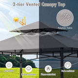 8 x 5 Feet Outdoor Grill Gazebo with 2 Side Shelves and 10 Hooks-Gray