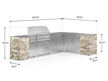 Outdoor Kitchen Signature Series 11 Piece L Shaped Cabinet Set with 3 Drawer, Bar, Dual Side Burner, Grill and Grill Cabinet