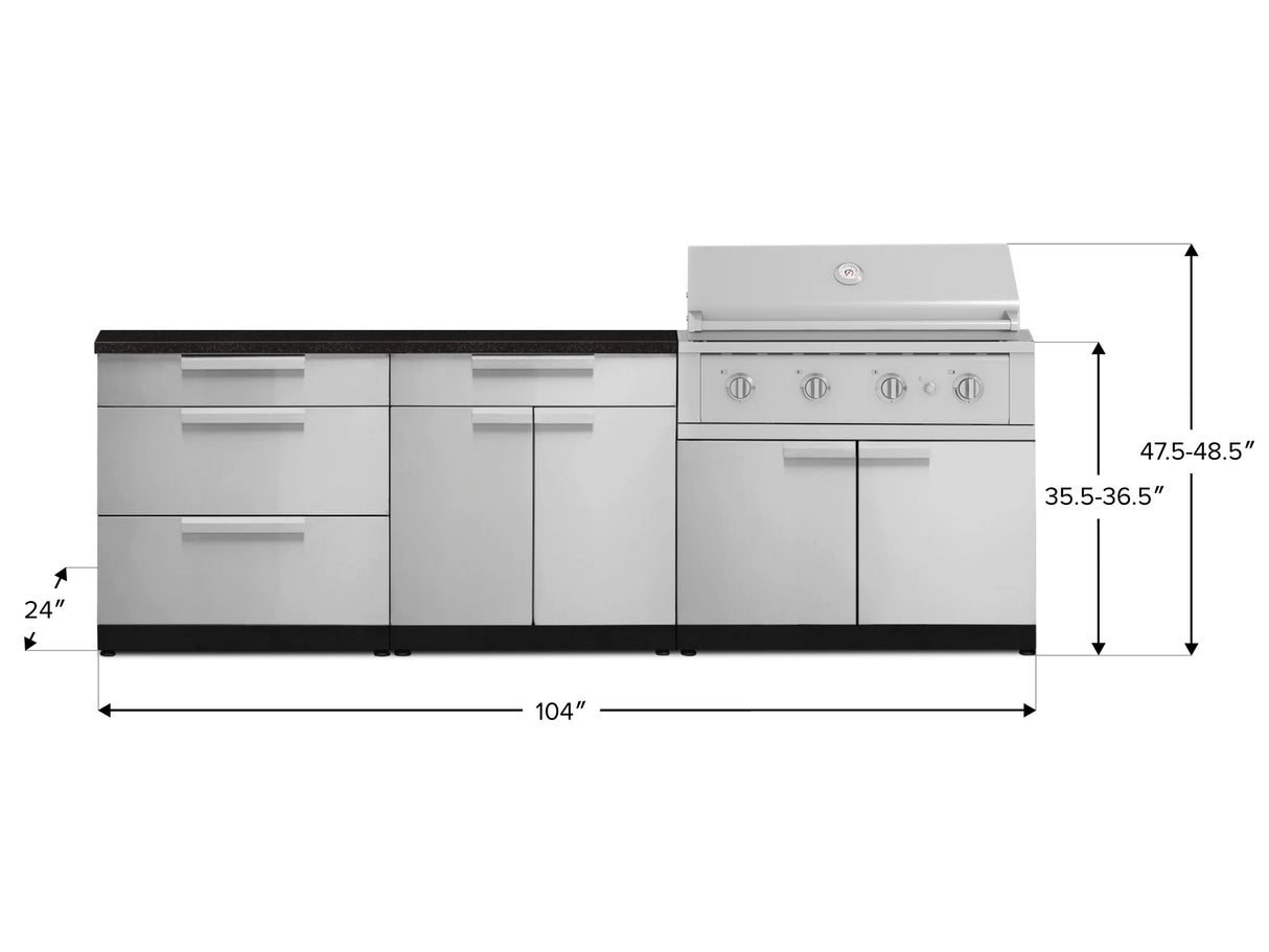 Outdoor Kitchen Stainless-Steel 5 Piece Cabinet Set with 3 Drawer, 2-Door with Drawer, Performance Grill, Grill Cabinet and Countertop