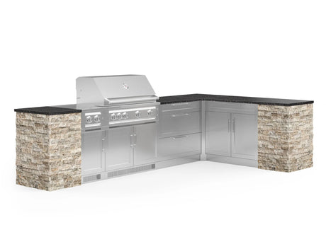 Outdoor Kitchen Signature Series 11 Piece L Shaped Cabinet Set with 3 Drawer, Bar, Dual Side Burner, Grill and Grill Cabinet