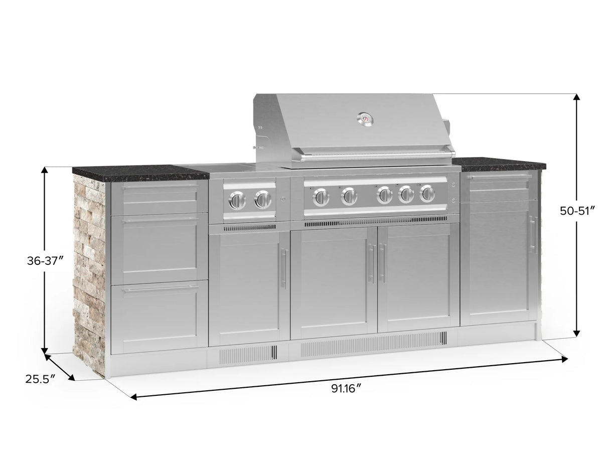 Outdoor Kitchen Signature Series 8 Piece Cabinet Set with Dual Side Burner, 3 Drawer, 1 Door, Platinum Grill and Grill Cabinet