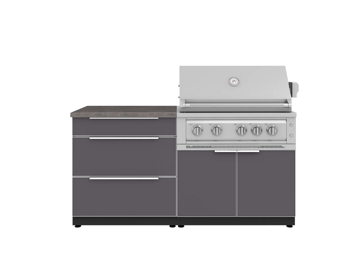 Outdoor Kitchen Aluminum 4 Piece Cabinet Set with 3 Drawer, Grill Cabinet, Platinum Grill and Countertop