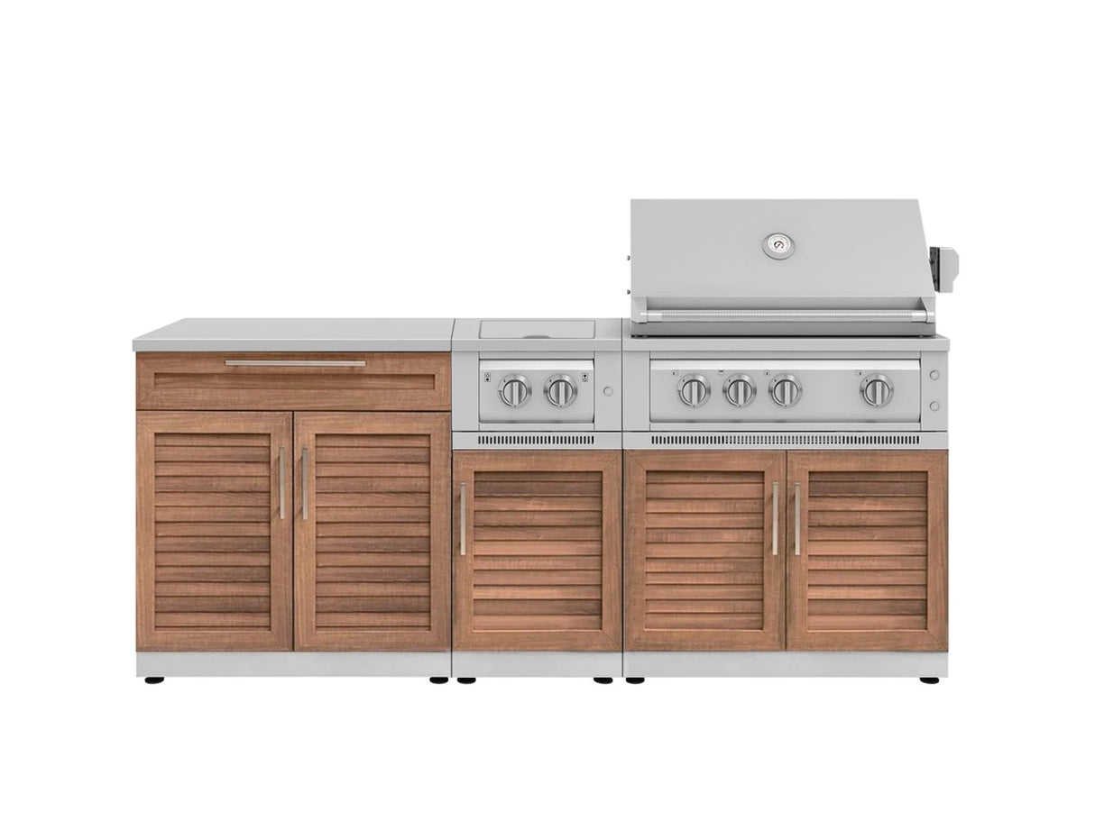 Outdoor Kitchen Stainless Steel 6-Piece Cabinet Set with Platinum Grill, Dual Side Burner, Bar and Grill Cabinet and Stainless Steel Countertop