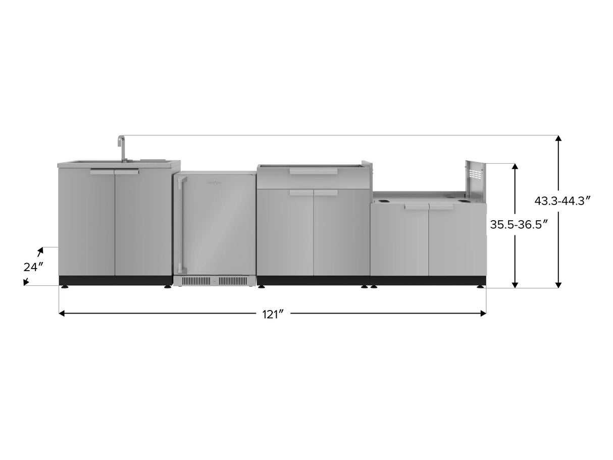 Outdoor Kitchen Stainless Steel 4 Piece Cabinet Set with Sink, Bar, Grill Cabinet and Fridge