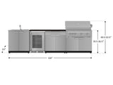 Outdoor Kitchen Stainless Steel 6 Piece Cabinet Set with Sink, Bar, Grill Cabinet, Platinum Grill, Countertop and Glass Door Fridge